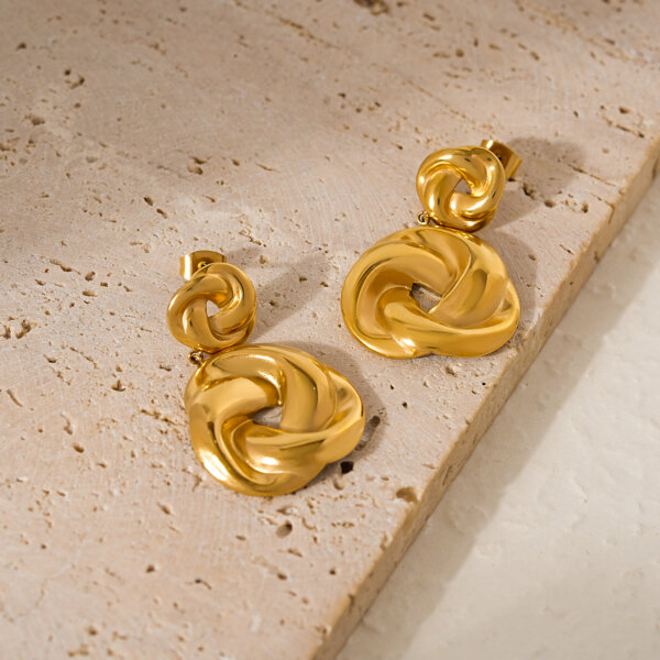 Trendy Stainless Steel Gold Earrings in Artistic and Romantic Designs