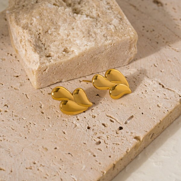 18k Gold Plated Stainless Steel Sculptural Stud Earrings Set