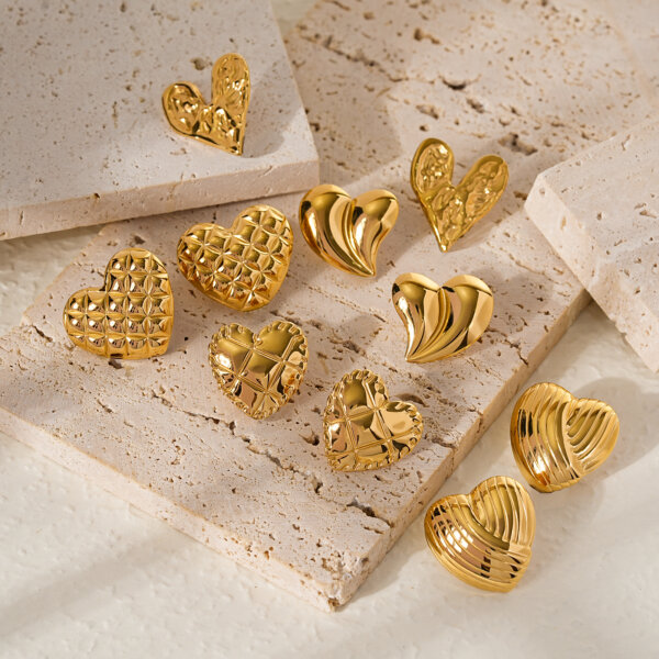 Justop Fashion Jewelry | Unique Heart Earrings Collection In Gold Plated Stainless Steel Studs