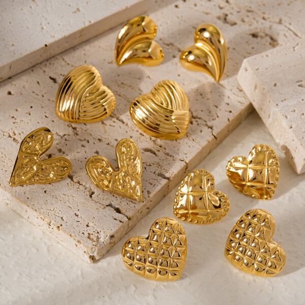 Justop Fashion Jewelry | Unique Heart Earrings Collection In Gold Plated Stainless Steel Studs