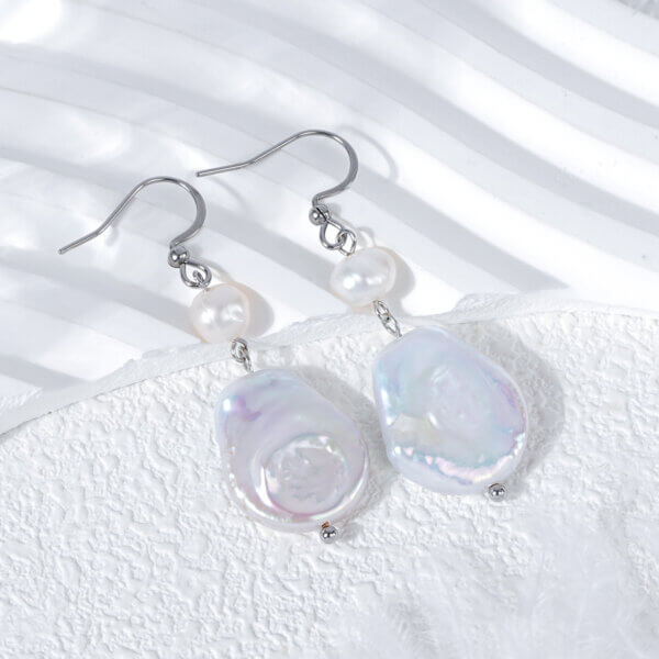 Stainless Steel Hook Freshwater Pearl & Baroque Pearl Earrings