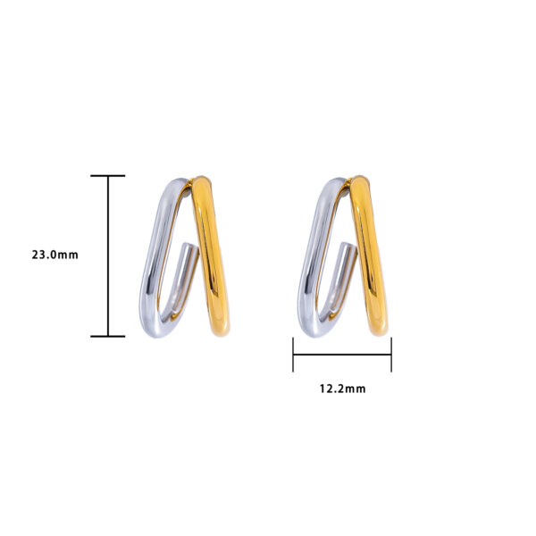 Contemporary Two Tone Gold and Silver Hoop Earrings in Stainless Steel