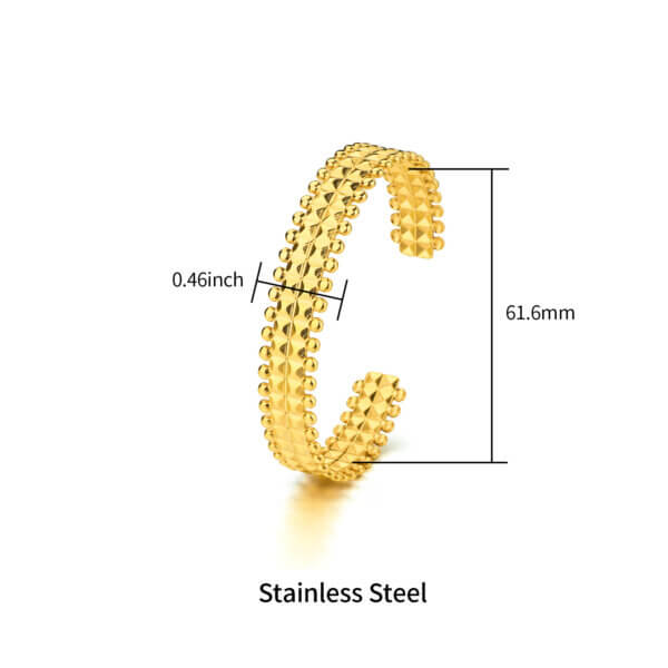 18K Gold Plated Stainless Steel Bold Pyramid Stud Cuff Bracelet