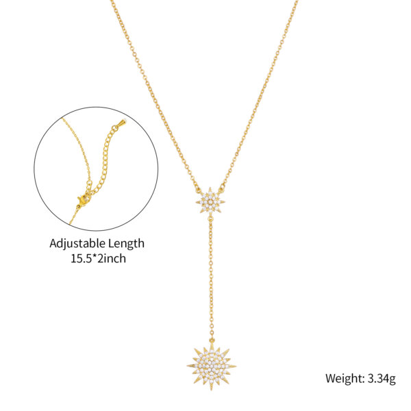 Dainty 18K Gold Plated Double Star Y Necklace with CZ Accents