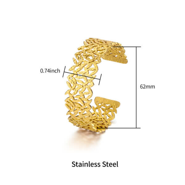 Elegant 18K Gold Plated Leaf Design Open Cuff Bracelet