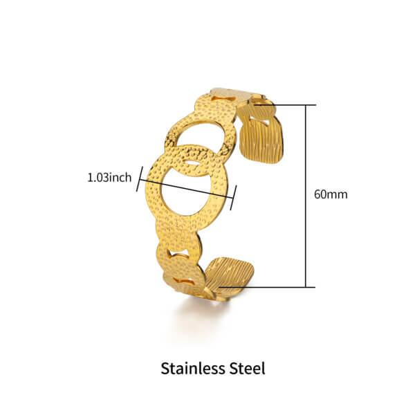 Bold Chunky Hammered Gold Cuff Bracelet in Stainless Steel