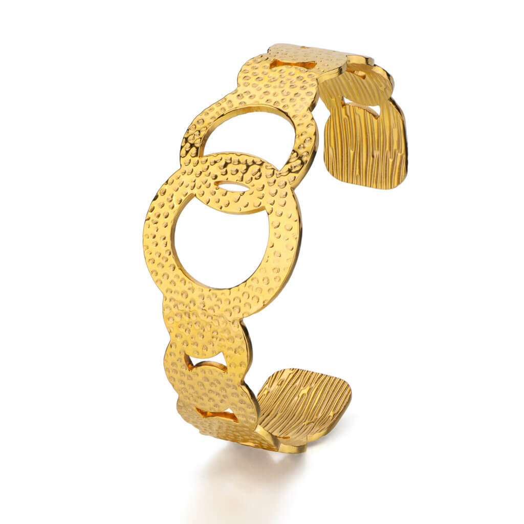 Bold Chunky Hammered Gold Cuff Bracelet in Stainless Steel