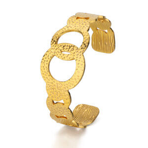 Bold Chunky Hammered Gold Cuff Bracelet in Stainless Steel