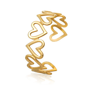 Elegant 18k Gold Plated Stainless Steel Openwork Heart Cuff Bracelet
