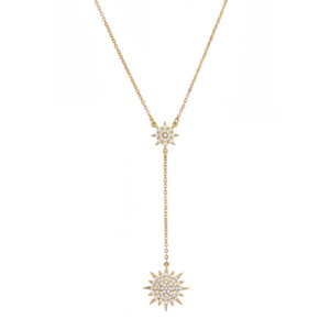 Dainty 18K Gold Plated Double Star Y Necklace with CZ Accents