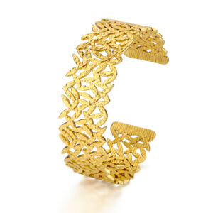 Elegant 18K Gold Plated Leaf Design Open Cuff Bracelet