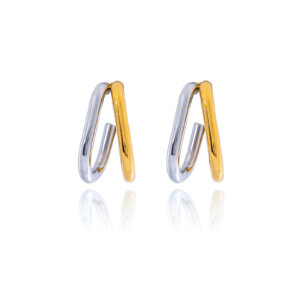 Contemporary Two Tone Gold and Silver Hoop Earrings in Stainless Steel