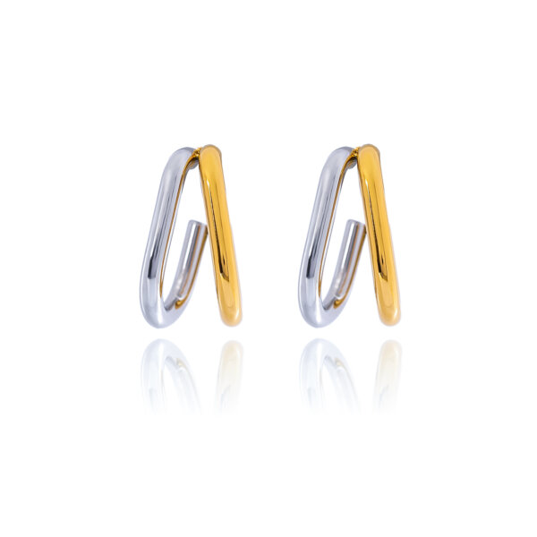 Contemporary Two Tone Gold and Silver Hoop Earrings in Stainless Steel