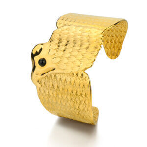 Bold Eagle Cuff Bracelet with Black Onyx in Gold Plated Stainless Steel