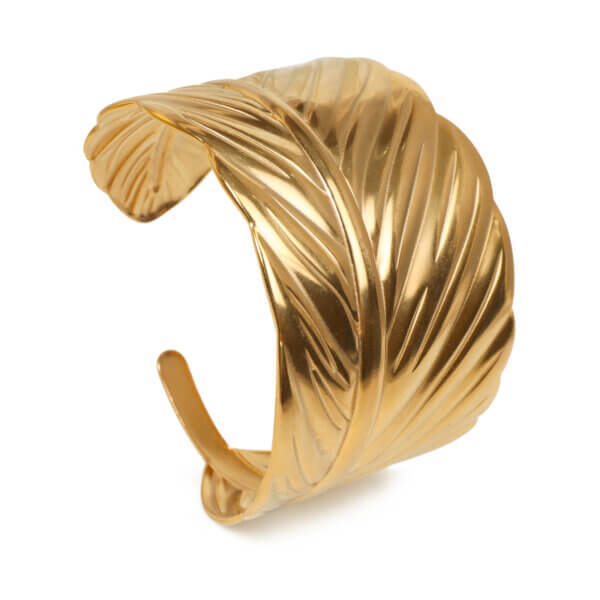 Nature Inspired Gold Leaf Bangle with Realistic Vein Texture