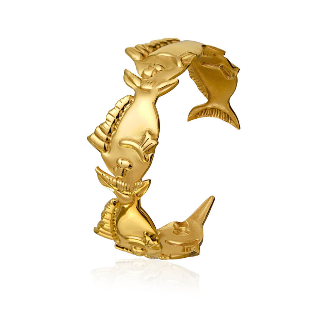 Ocean Inspired 18K Gold Plated Stainless Steel Fish Bangle Bracelet