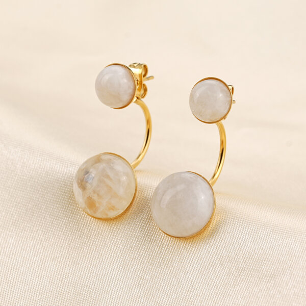 Modern Retro Double Stone Earrings with Natural Moonstone Glow