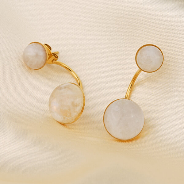 Modern Retro Double Stone Earrings with Natural Moonstone Glow