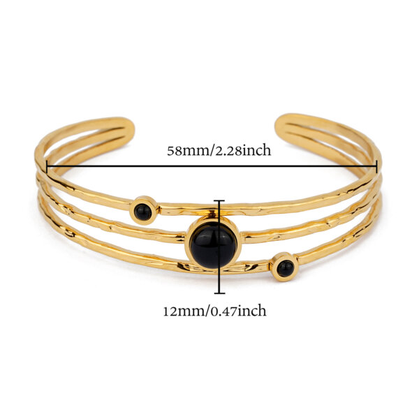 Elegant Gold Plated Stainless Steel Layered Cuff Bracelet with Black Onyx