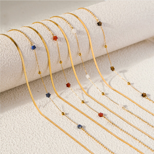 Dainty Gold Layered Necklace Featuring Natural Stone Star Charms