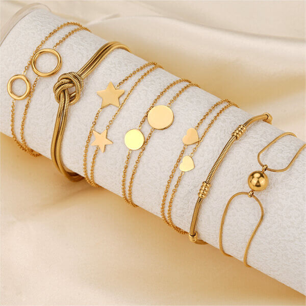 Justop Fashion Jewelry | Minimalist Geometric Gold Plated Bracelet Collection in Stainless Steel