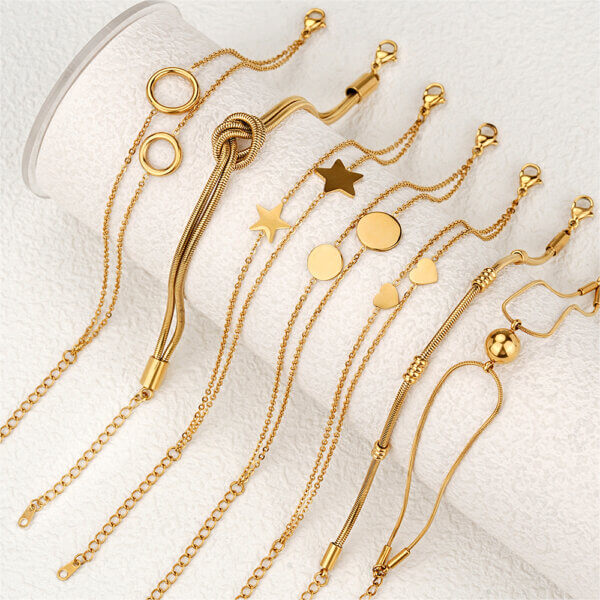 Justop Fashion Jewelry | Minimalist Geometric Gold Plated Bracelet Collection in Stainless Steel