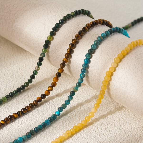 Dainty Boho Beaded Necklace with Stainless Steel Gold Plated Chain