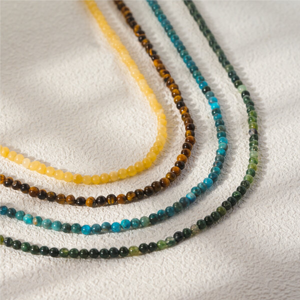 Dainty Boho Beaded Necklace with Stainless Steel Gold Plated Chain