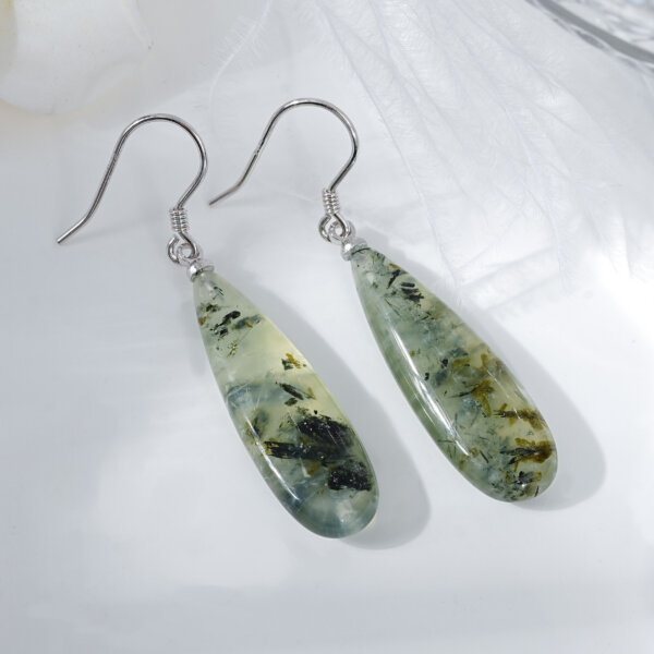 Justop Fashion Jewelry | Natural Prehnite Teardrop Earrings in Rhodium Plated Sterling Silver