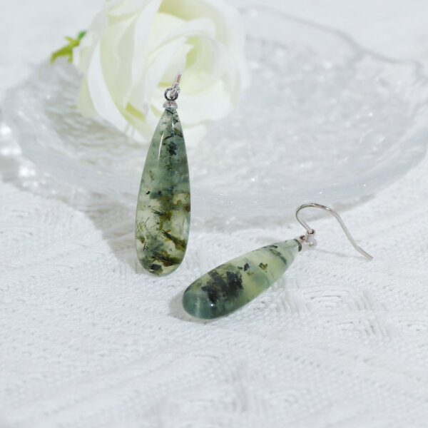 Justop Fashion Jewelry | Natural Prehnite Teardrop Earrings in Rhodium Plated Sterling Silver