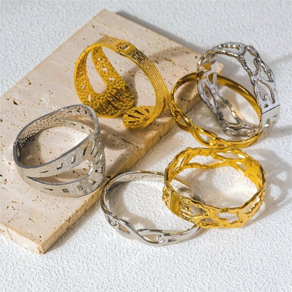 Stylish Stainless Steel Cuff Bracelets In Gold And Silver