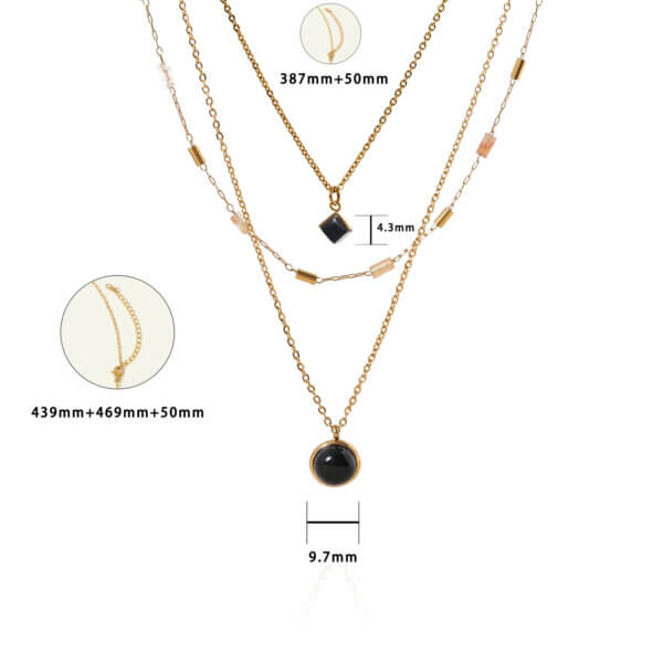 Stylish Triple Layer Necklace with Natural Stone Accents