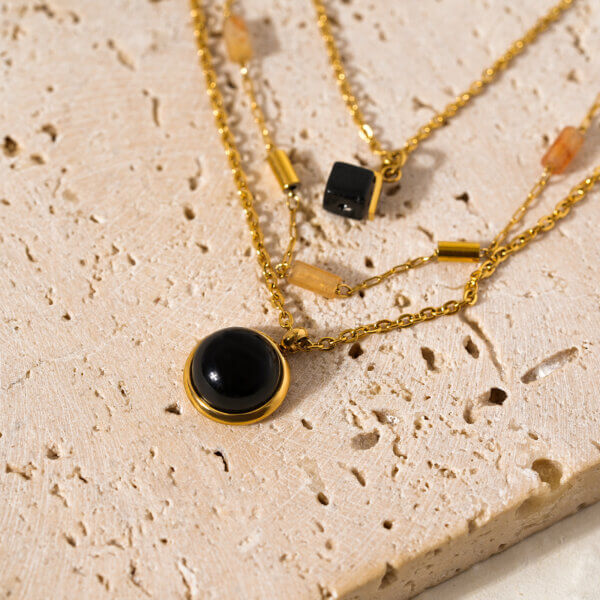 Stylish Triple Layer Necklace with Natural Stone Accents
