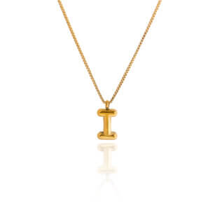 Gold Plated Stainless Steel Bubble Initial Pendant Necklace with Box Chain