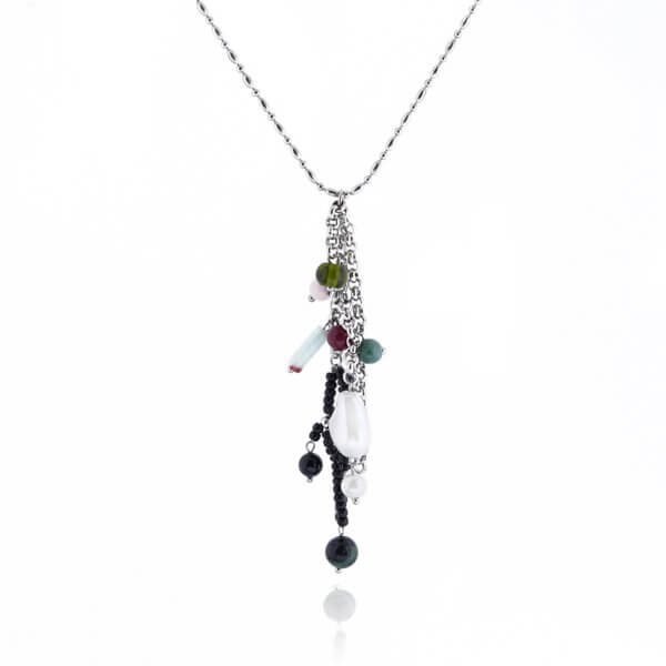 Stainless Steel Long Necklace with Natural Stones and Pearls