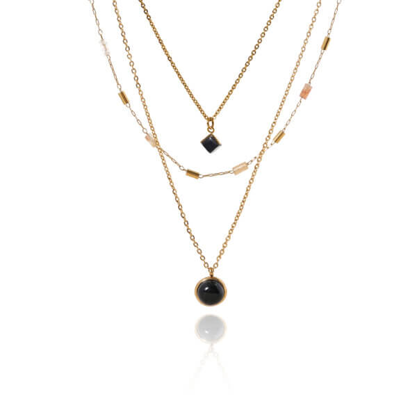 Stylish Triple Layer Necklace with Natural Stone Accents