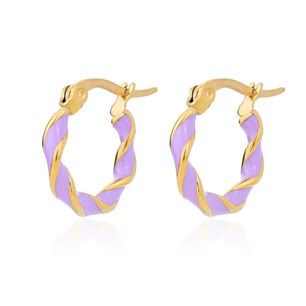 Stainless Steel Twisted Hoop Earrings with Colorful Enamel Design