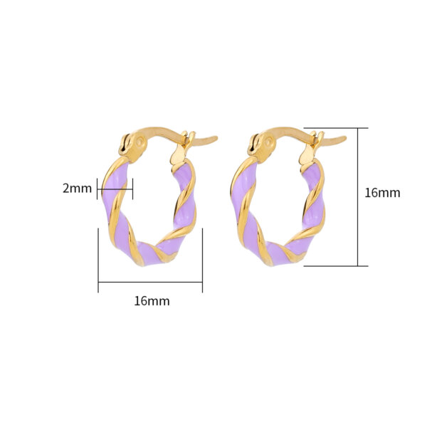 Stainless Steel Twisted Hoop Earrings with Colorful Enamel Design