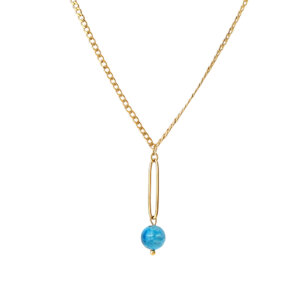Minimalist 18k Gold Plated Chain Necklace With Natural Stone Bead Pendant