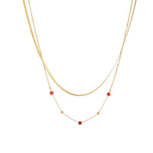Dainty Gold Layered Necklace Featuring Natural Stone Star Charms