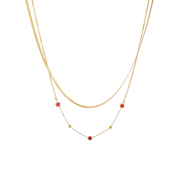 Dainty Gold Layered Necklace Featuring Natural Stone Star Charms