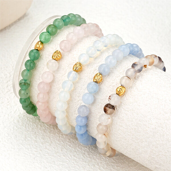 Natural Stone Beaded Bracelets Accented with Stainless Steel Beads