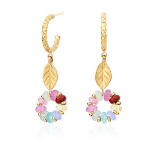 Bohemian Style Earrings with Colorful Natural Stone Floral Hoop Design