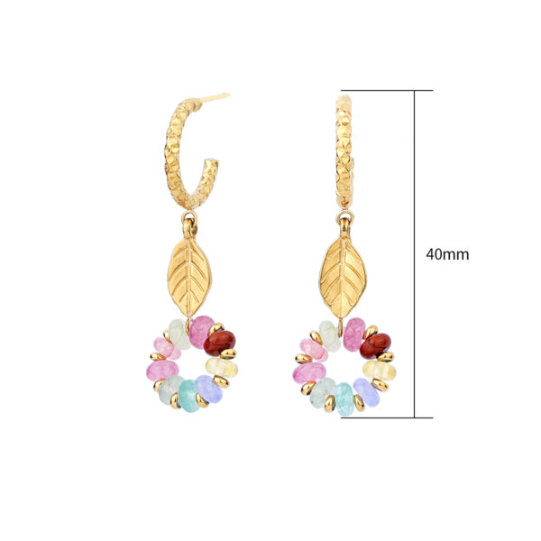 Bohemian Style Earrings with Colorful Natural Stone Floral Hoop Design