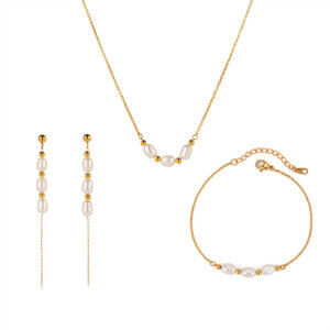 Elegant Freshwater Pearl Jewelry Set in 18K Gold Plating