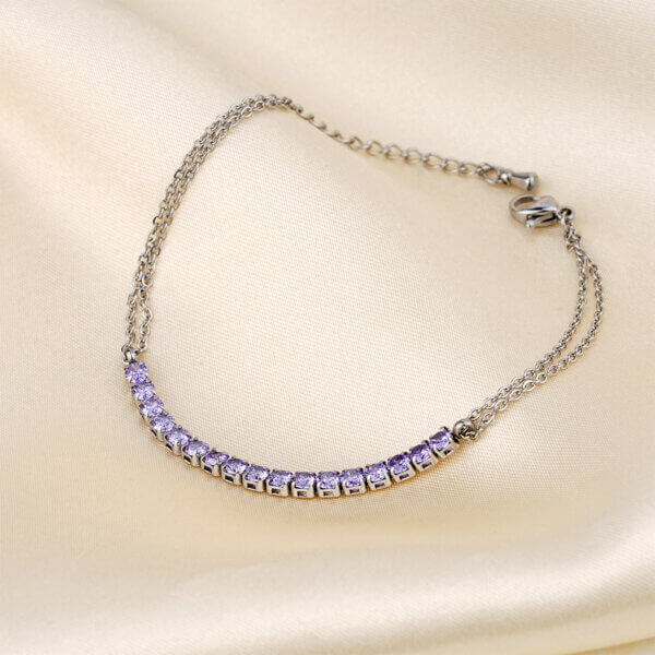 Elegant Stainless Steel Tennis Bracelet with Purple Cubic Zirconia Charm