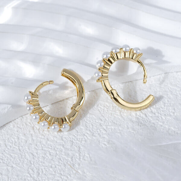 Modern Polished 14K Gold Plated Shell Pearl Hoop Earrings
