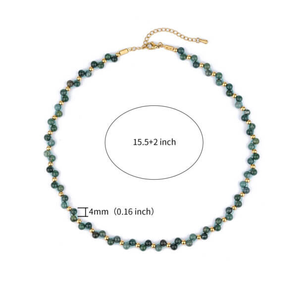 Handmade Boho Chic Green Moss Agate Beaded Cord Necklace 
