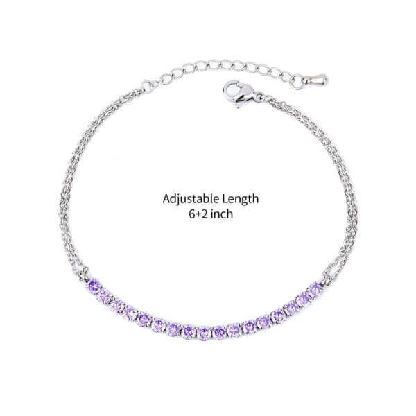 Elegant Stainless Steel Tennis Bracelet with Purple Cubic Zirconia Charm