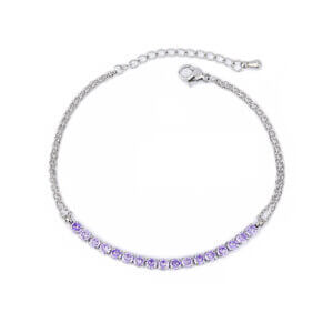 Elegant Stainless Steel Tennis Bracelet with Purple Cubic Zirconia Charm